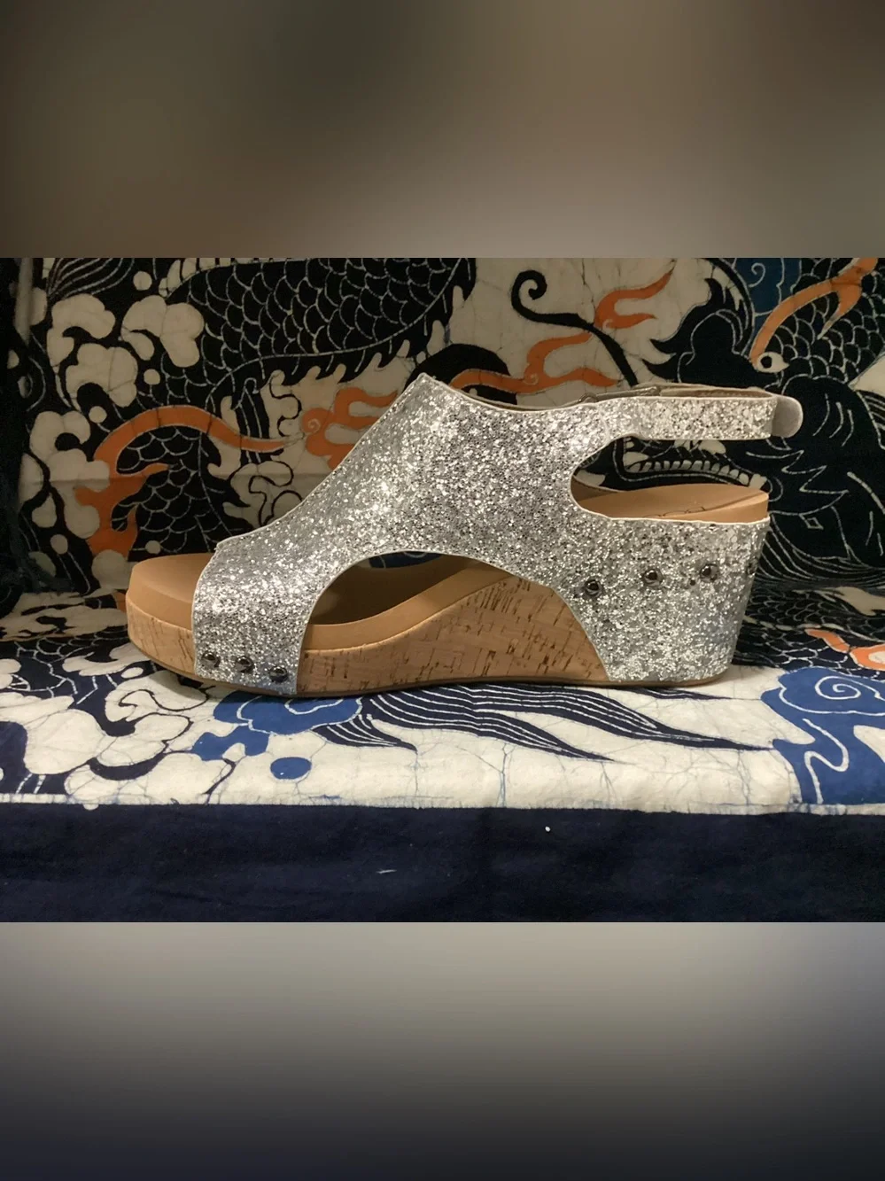 Like new Women’s Corkey’s Carley, platform casual sandals in silver glitter